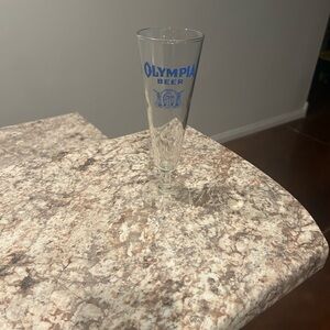 Vintage Olympia Beer Glass with blue logo. H 8.25 in Diameter 3 in